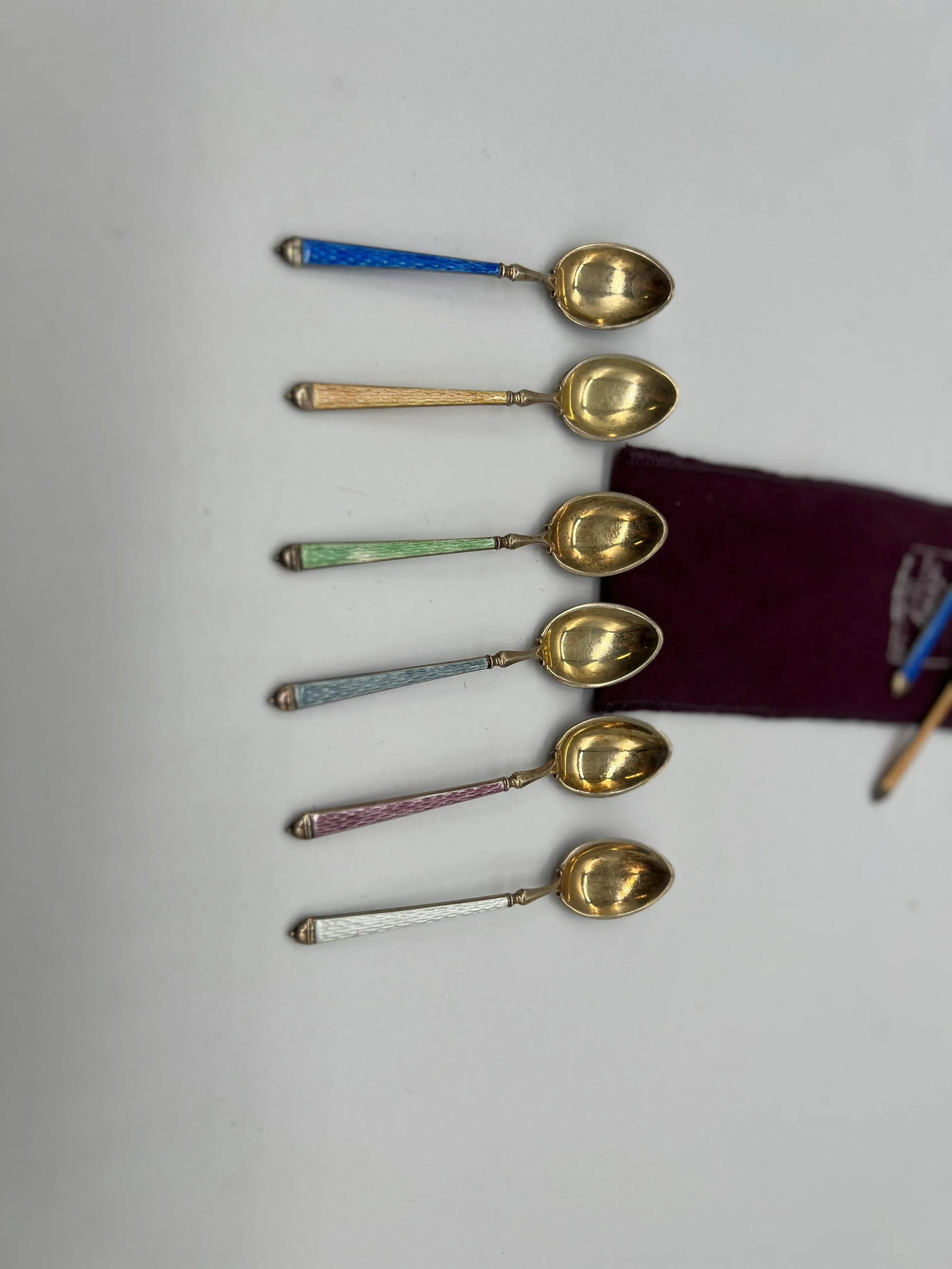 Set of 12, Thomae Company Heavily Enameled Sterling Silver Demitasse Spoons - 8