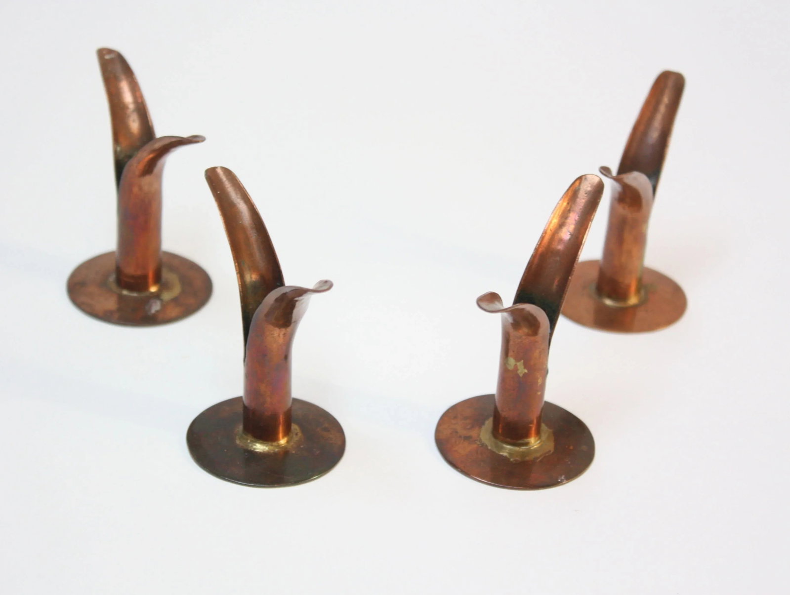 Set of Four Small Copper Ystad Candleholders - 2