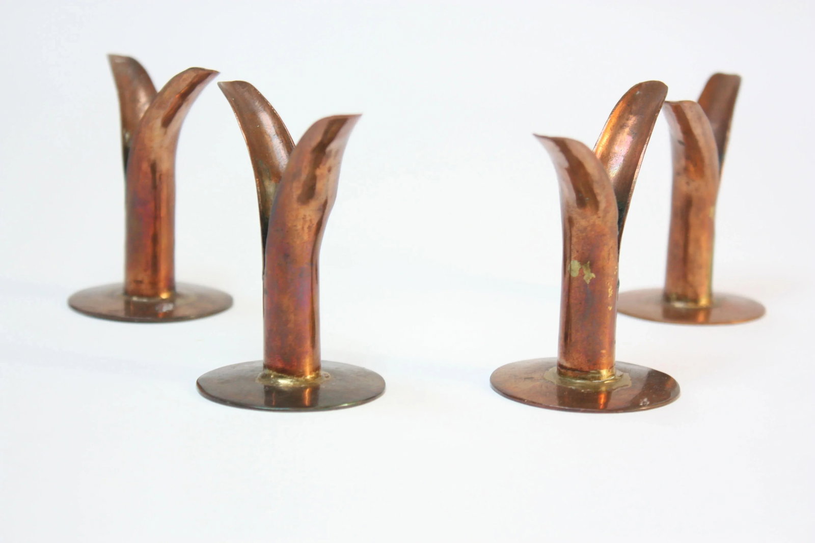 Set of Four Small Copper Ystad Candleholders - 3