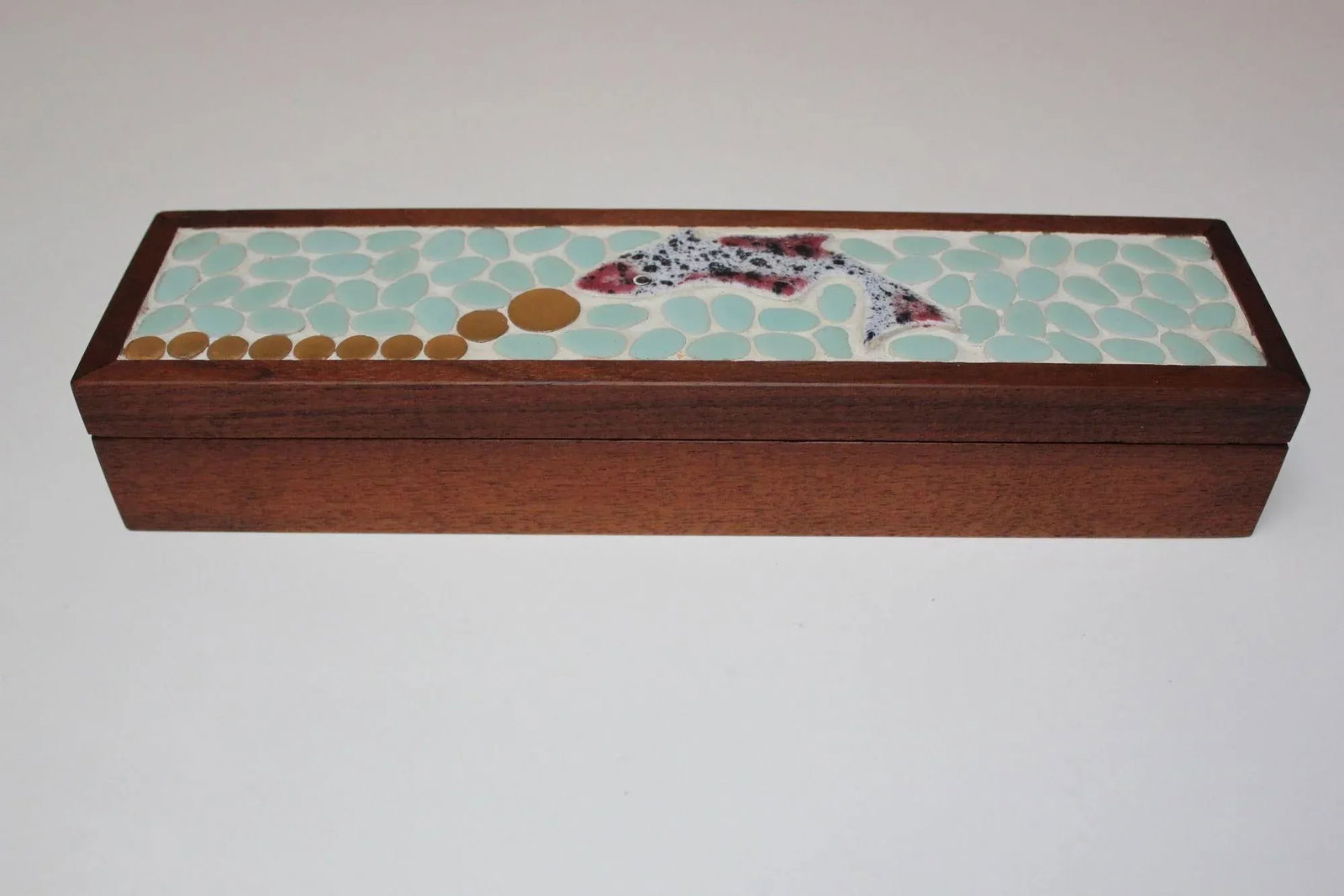 Vintage Handmade Mosaic "Fish" Lidded Walnut Box - 13