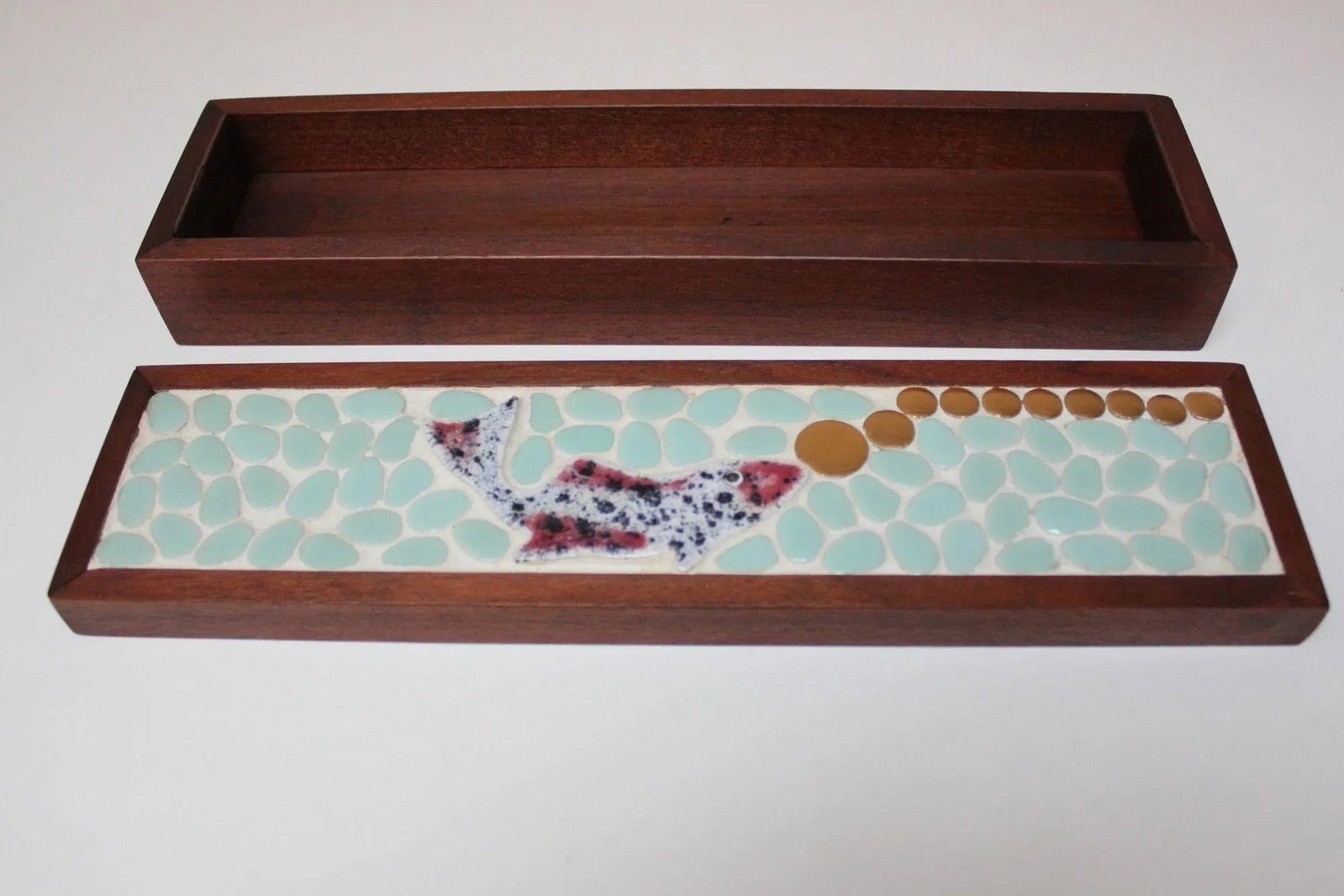 Vintage Handmade Mosaic "Fish" Lidded Walnut Box - 3