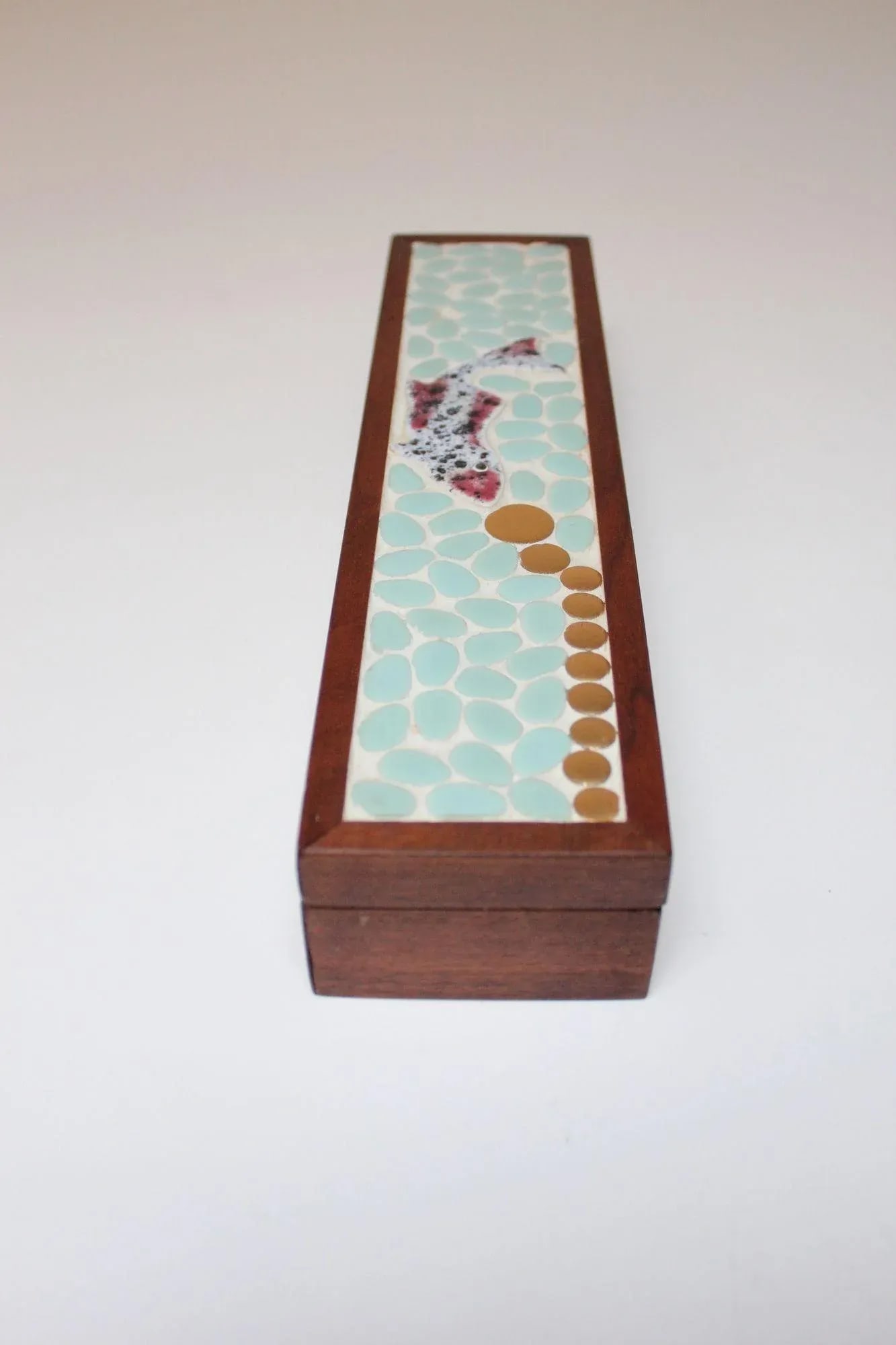 Vintage Handmade Mosaic "Fish" Lidded Walnut Box - 4