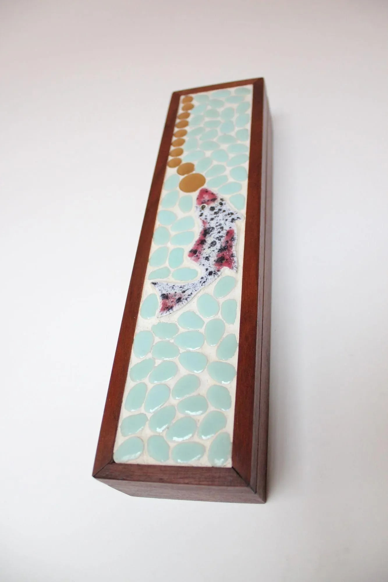 Vintage Handmade Mosaic "Fish" Lidded Walnut Box - 5