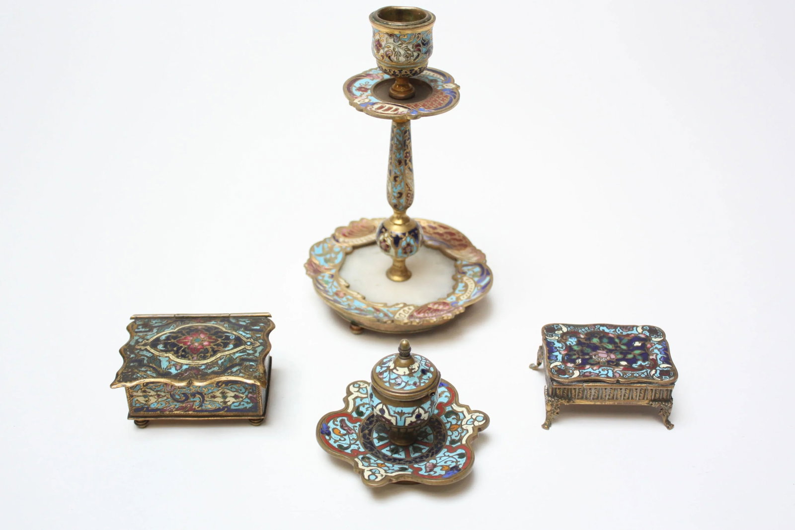 Collection of Early 20th Century European Cloisonne Boxes / Candlestick - 13