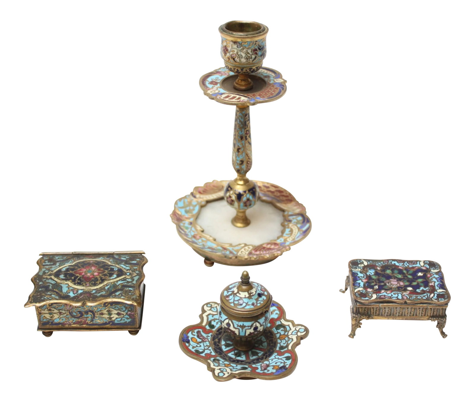 Collection of Early 20th Century European Cloisonne Boxes / Candlestick (1 of 13)