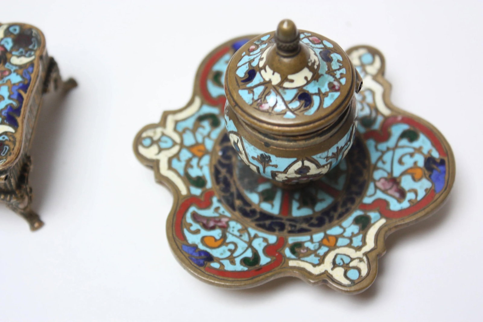 Collection of Early 20th Century European Cloisonne Boxes / Candlestick - 3