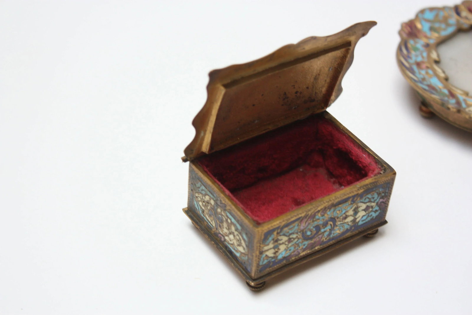 Collection of Early 20th Century European Cloisonne Boxes / Candlestick - 8