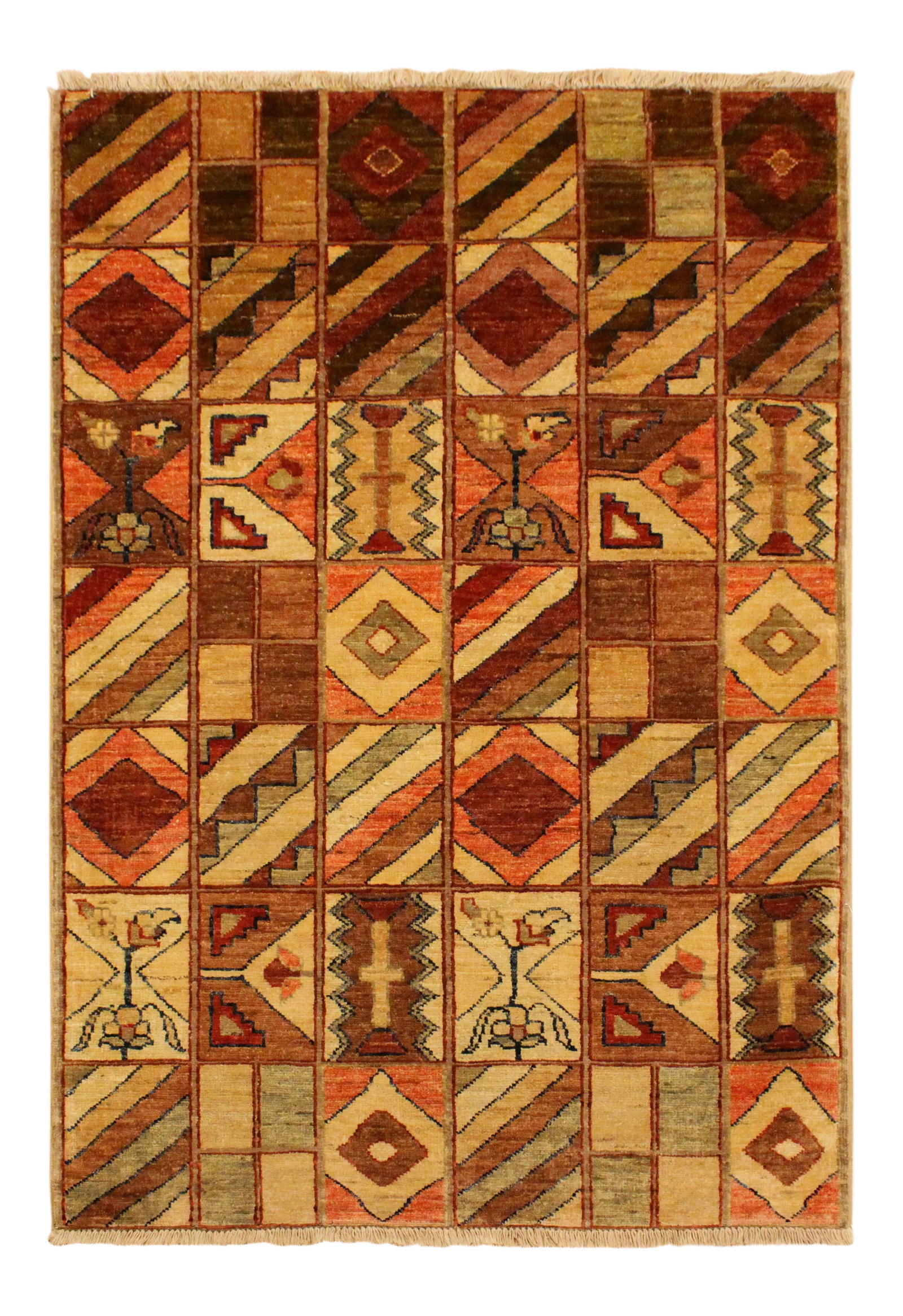 1990s Shabby Chic Gabbeh Tan/Brown Hand-Knotted Wool Rug -3'0 X 4'10: With strict standards of craftsmanship and quality of materials used this modern inspired hand knotted gabbeh rug is a unique piece of world art. A fashionable handmade rug crafted by skilled