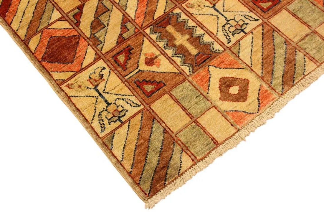 1990s Shabby Chic Gabbeh Tan/Brown Hand-Knotted Wool Rug -3'0 X 4'10 - 3