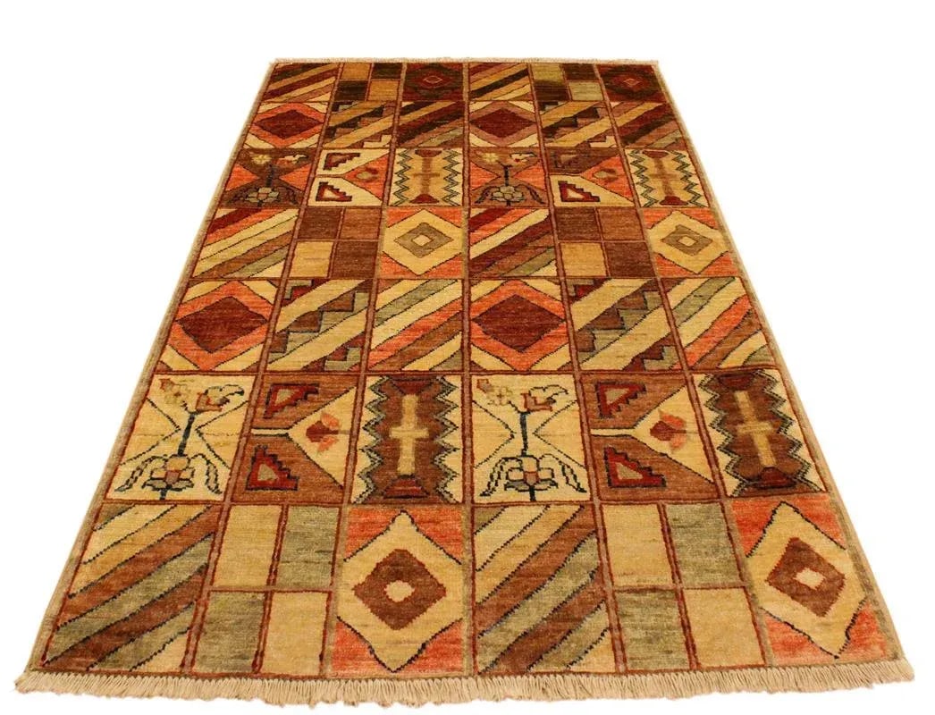 1990s Shabby Chic Gabbeh Tan/Brown Hand-Knotted Wool Rug -3'0 X 4'10 - 4