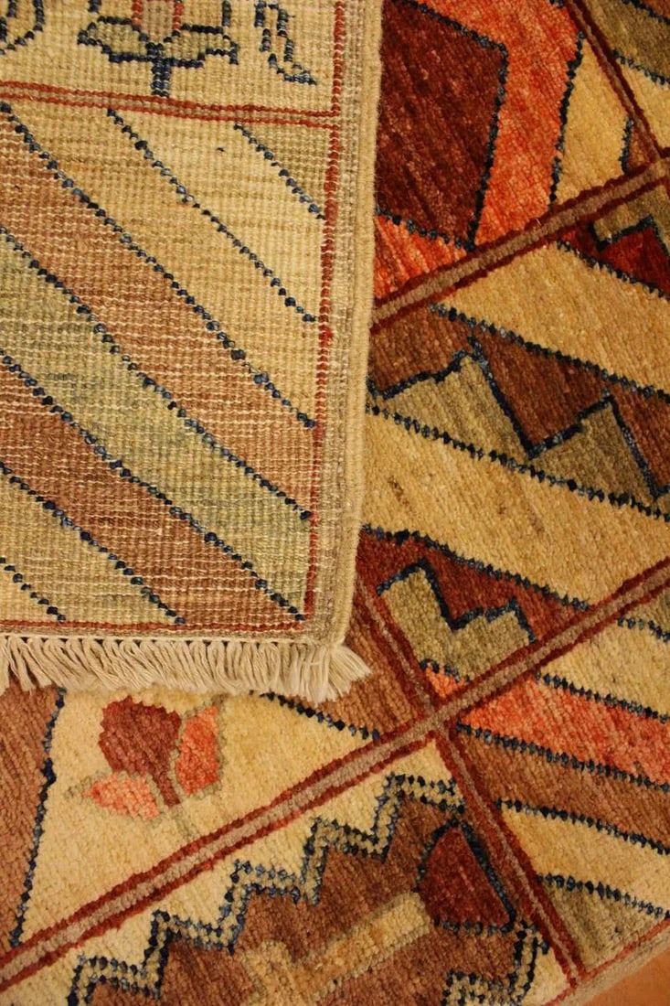 1990s Shabby Chic Gabbeh Tan/Brown Hand-Knotted Wool Rug -3'0 X 4'10 - 7