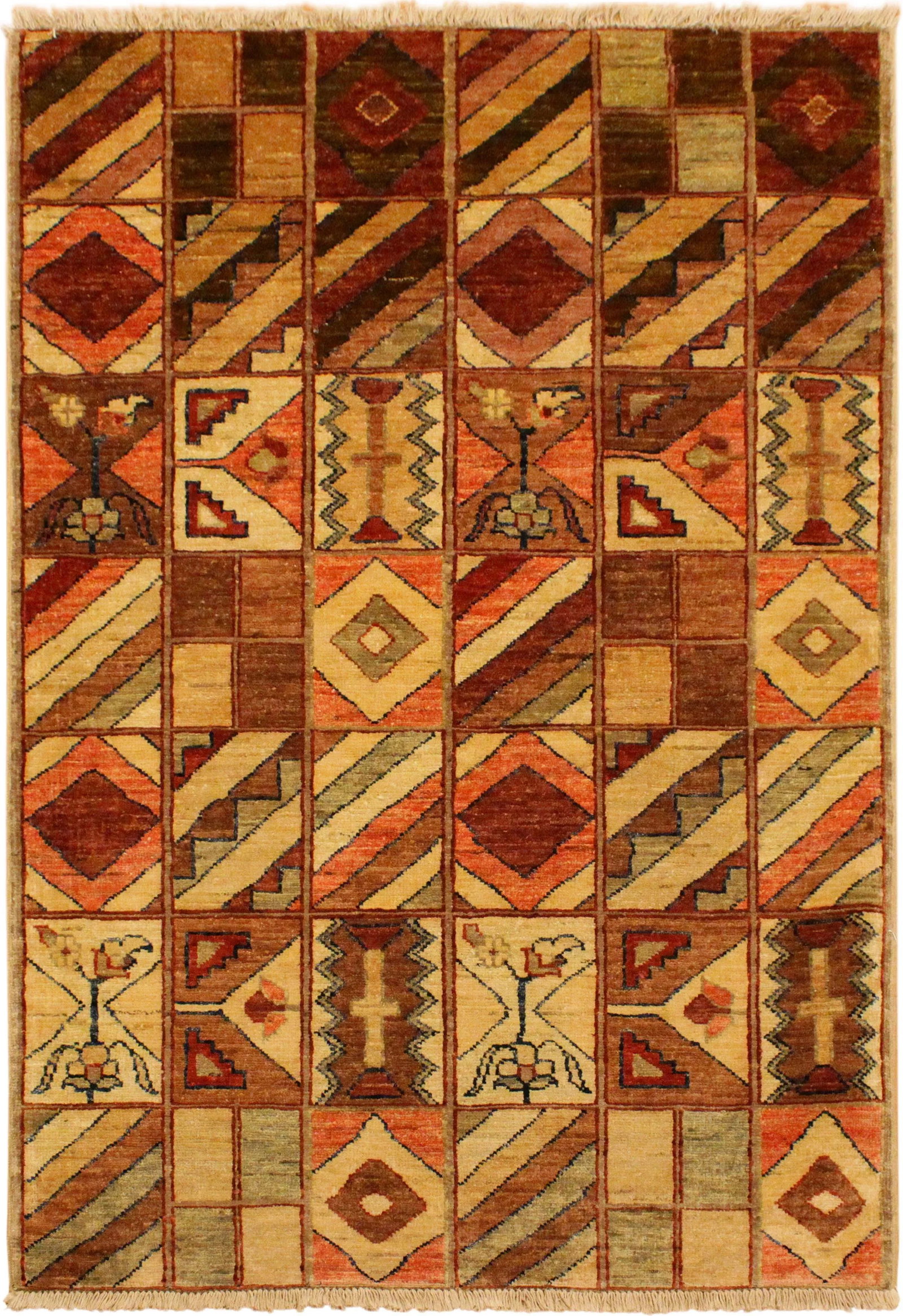 1990s Shabby Chic Gabbeh Tan/Brown Hand-Knotted Wool Rug -3'0 X 4'10 - 8