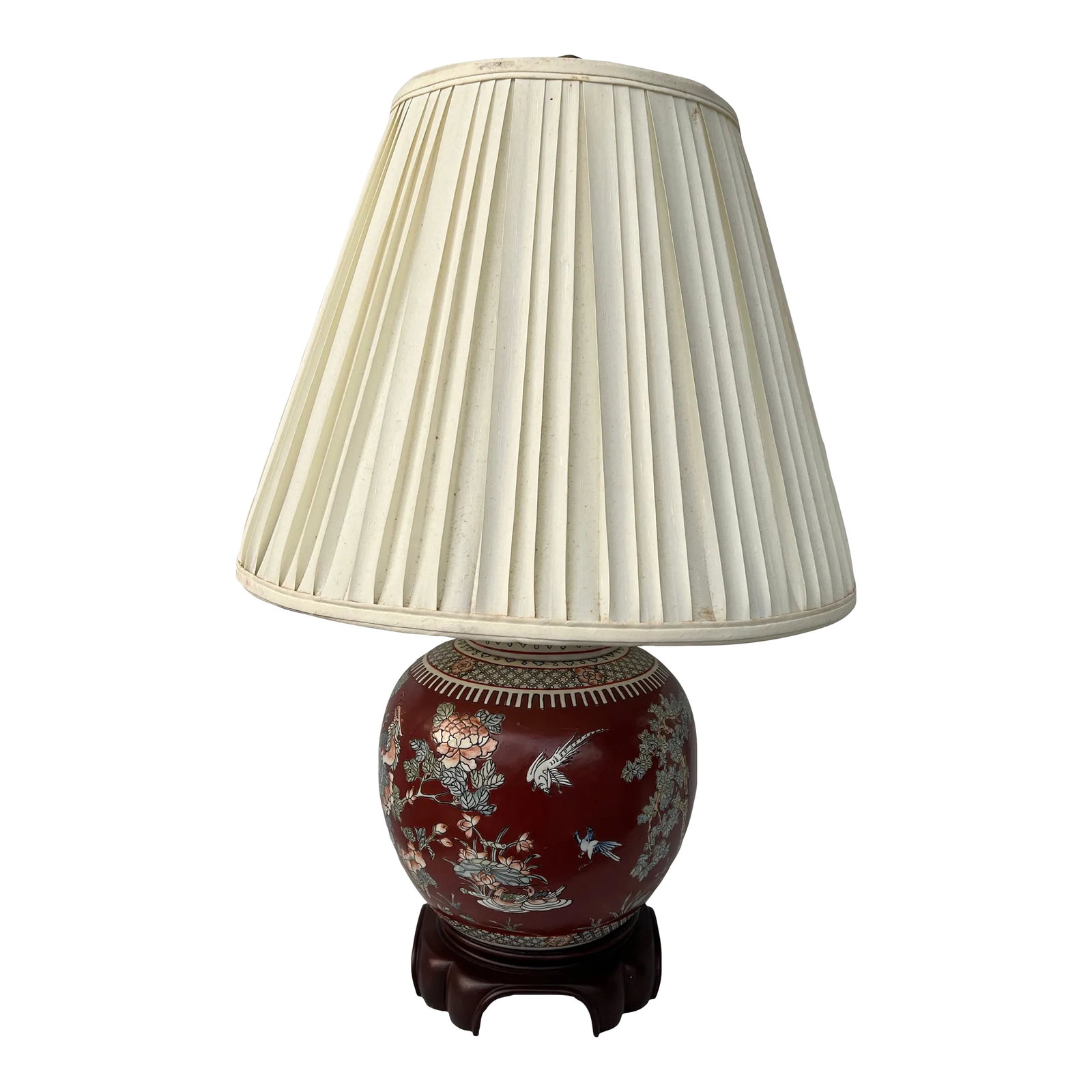 1970s Asian Ming Base Lamp with Shade: This is a beautiful Asian Ming base lamp with flower accents. This would look perfect in your home and is great for the interior designer! Please check out my other listings! Condition: Alterations: O