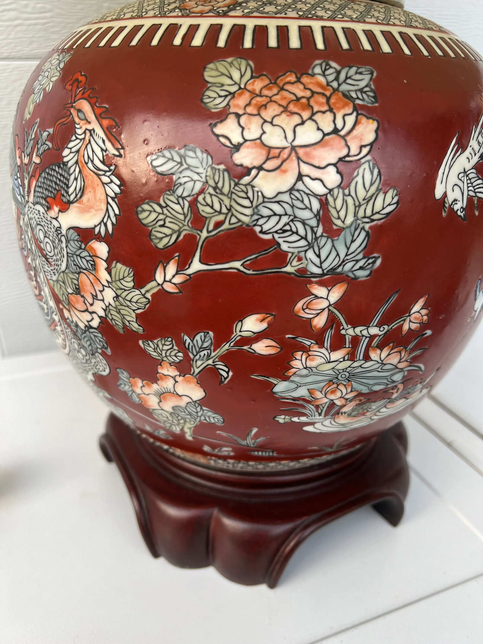 1970s Asian Ming Base Lamp with Shade - 4