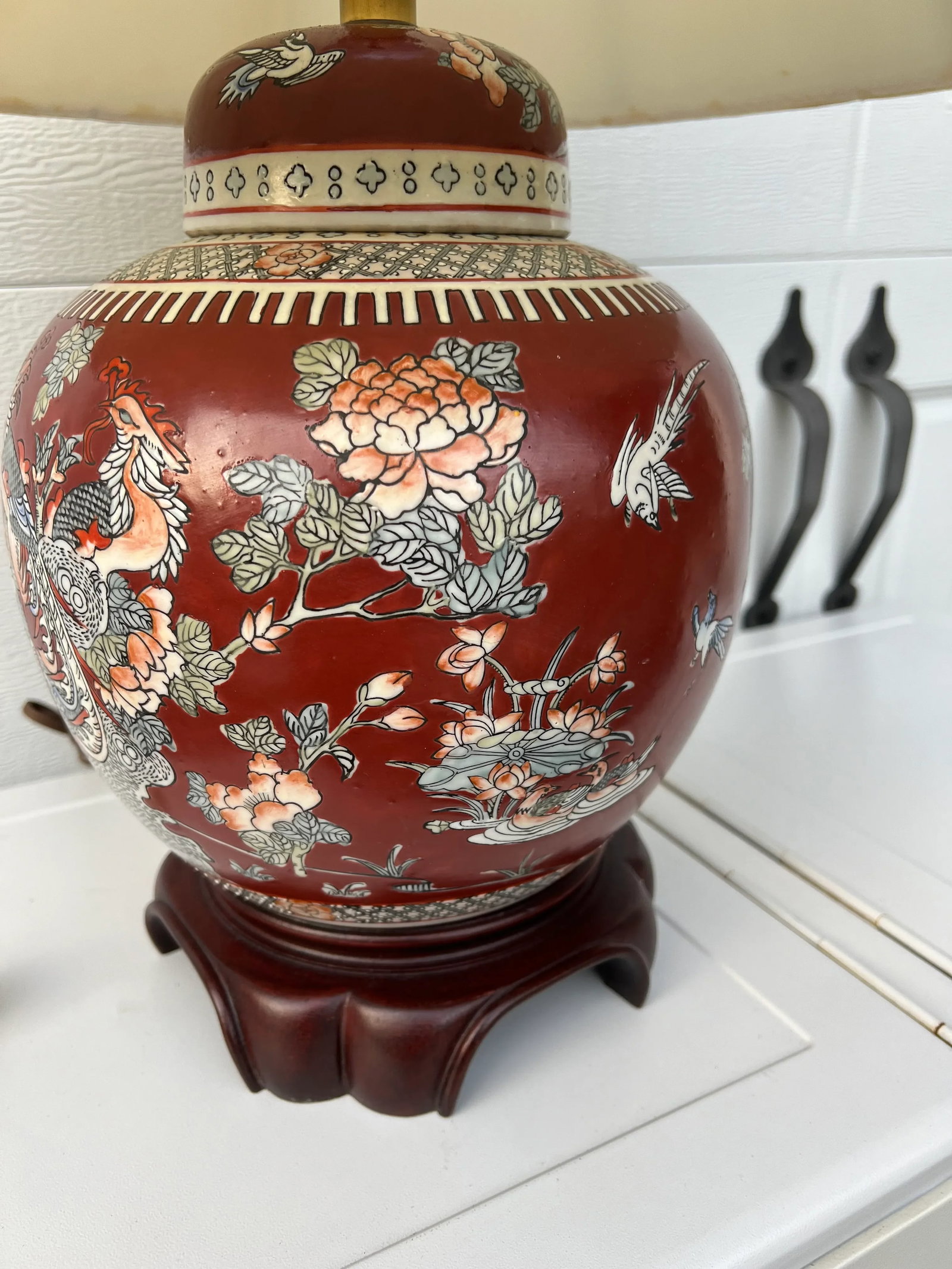 1970s Asian Ming Base Lamp with Shade - 6