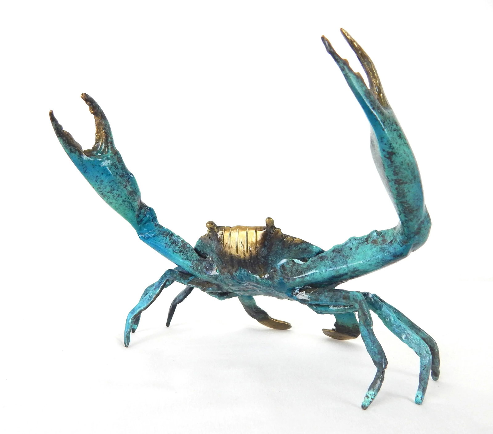 Late 20th Century Enameled Brass Blue Crab Figure - 12
