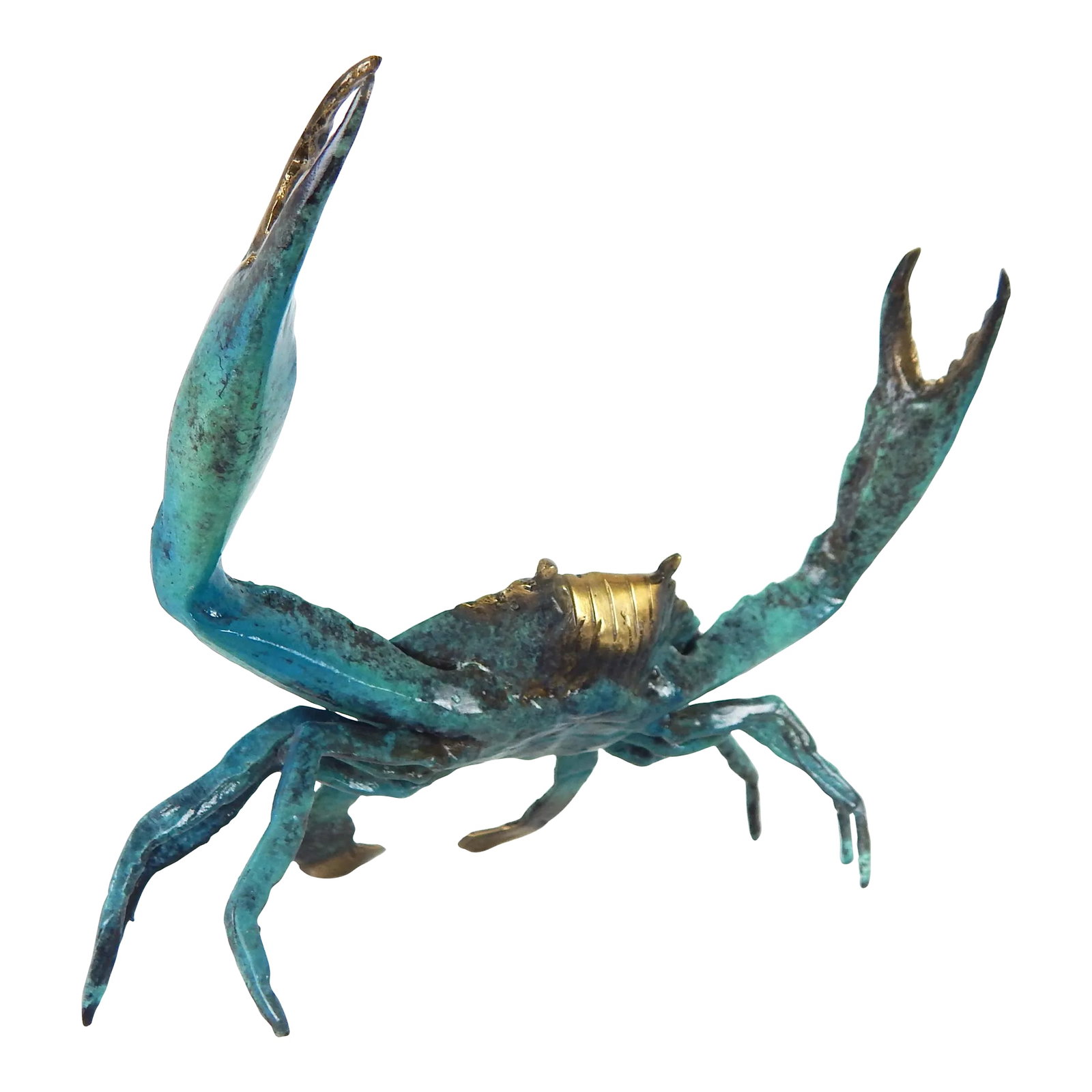 Late 20th Century Enameled Brass Blue Crab Figure: Enamel painted solid brass crab in saucy realistic pose. No maker's mark. Excellent vintage condition (see photos). Condition: Alterations: Original Condition Unaltered Imperfections: Some