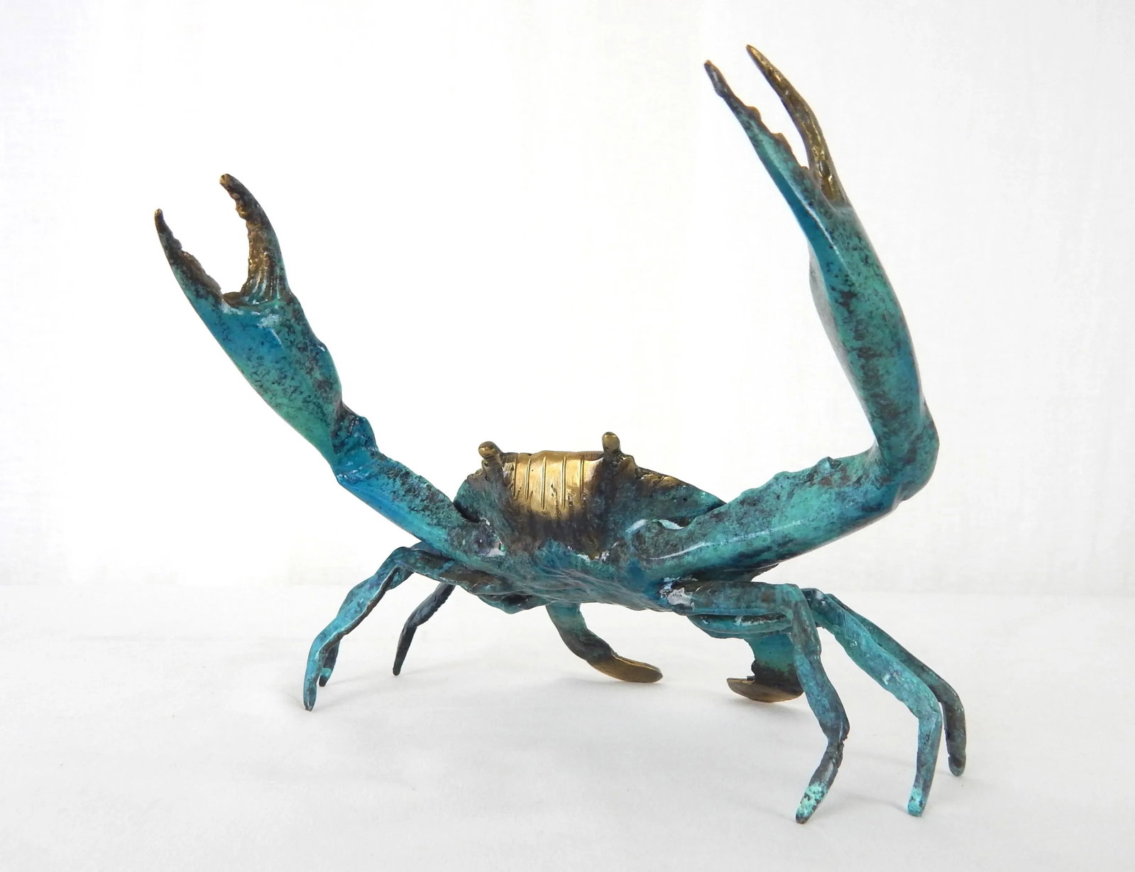 Late 20th Century Enameled Brass Blue Crab Figure - 2