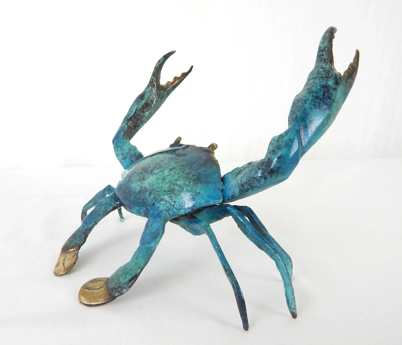 Late 20th Century Enameled Brass Blue Crab Figure - 3