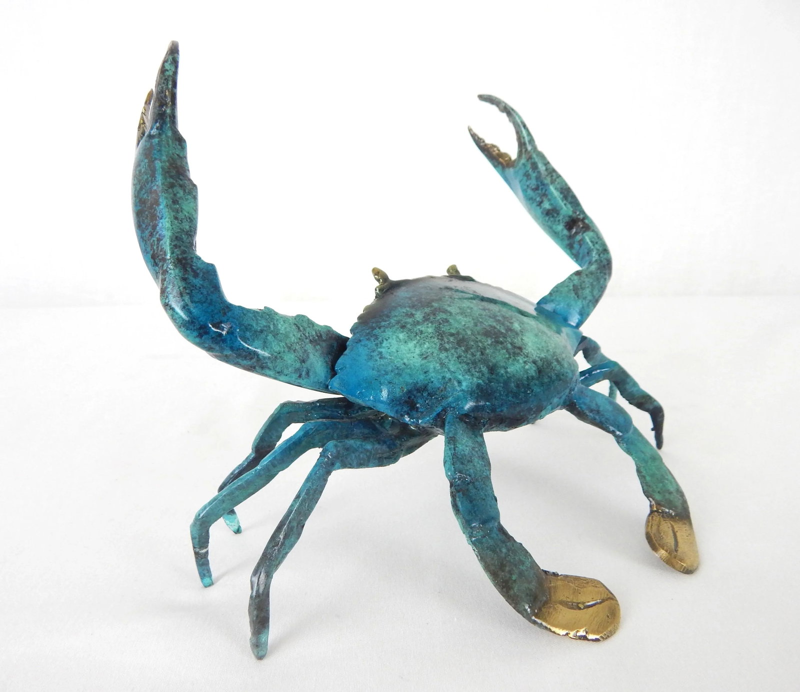 Late 20th Century Enameled Brass Blue Crab Figure - 4
