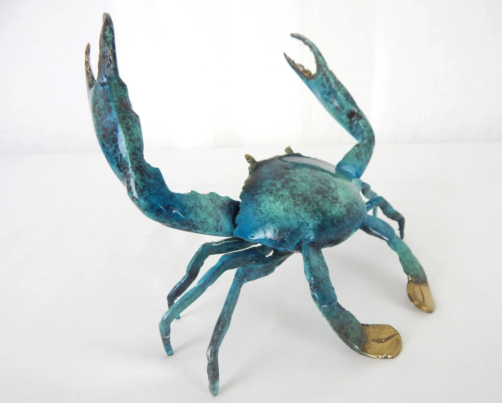 Late 20th Century Enameled Brass Blue Crab Figure - 5