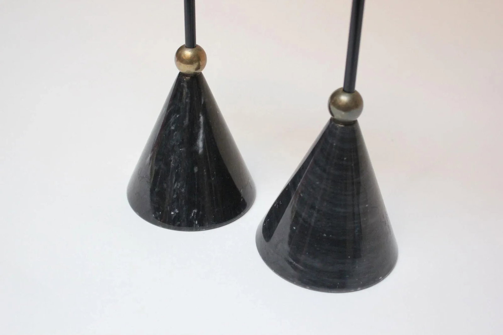 Memphis Postmodern Style Green and Black Marble Candleholders - Set of Two - 12