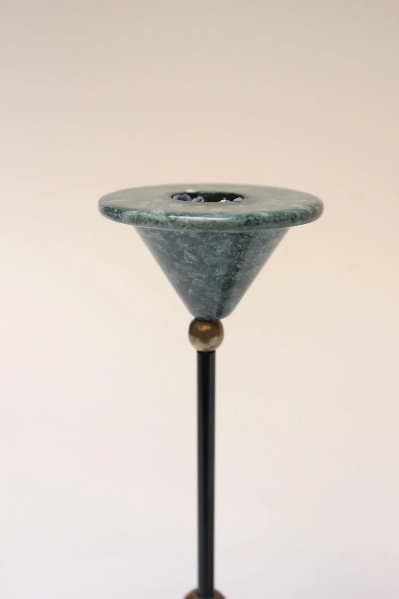 Memphis Postmodern Style Green and Black Marble Candleholders - Set of Two - 7
