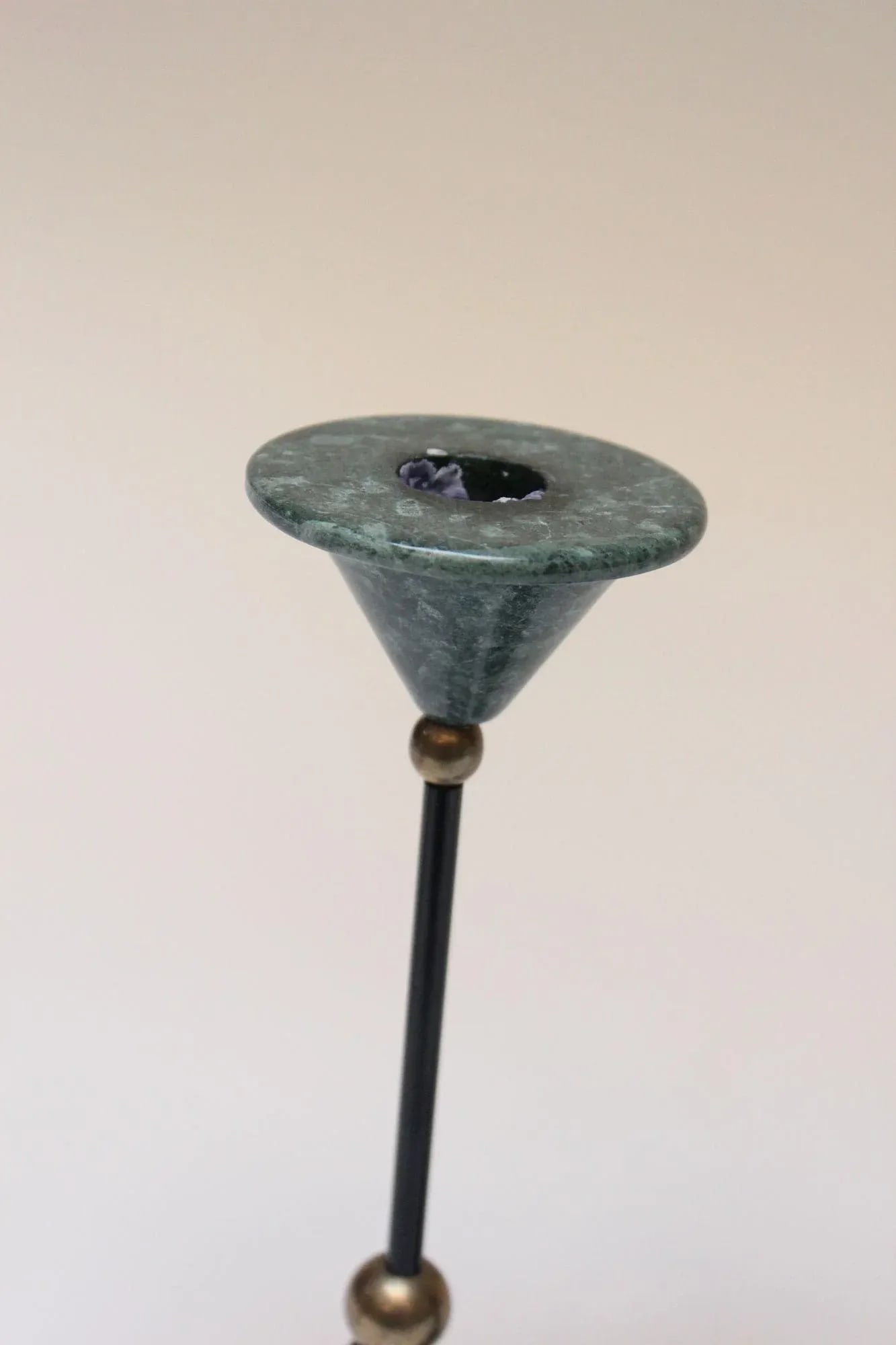 Memphis Postmodern Style Green and Black Marble Candleholders - Set of Two - 8