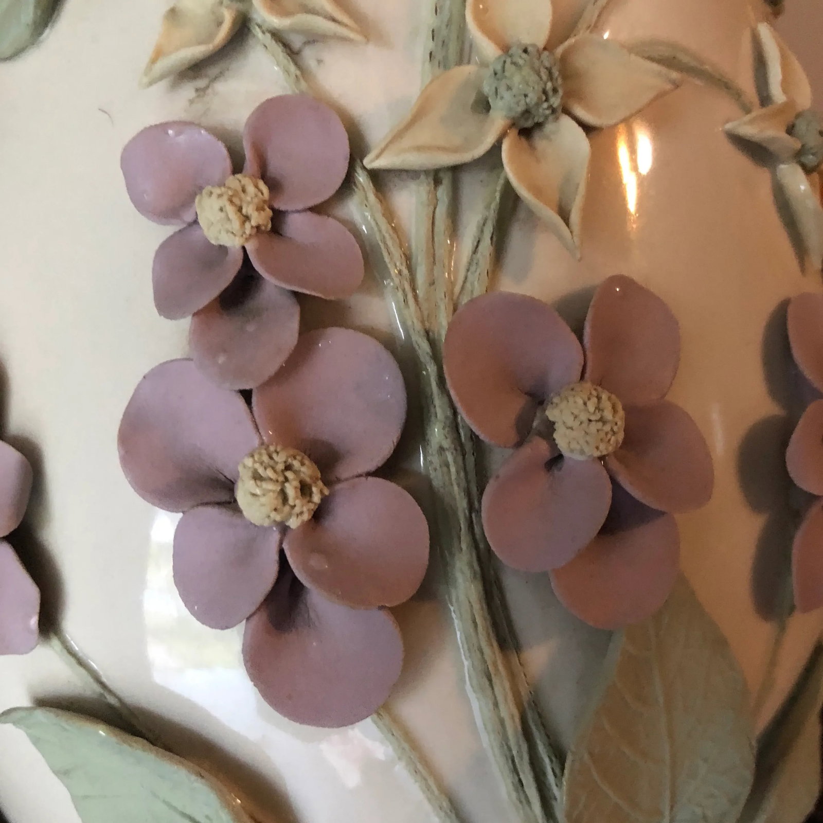 1970s Vintage Ceramic Floral Lamp - 5