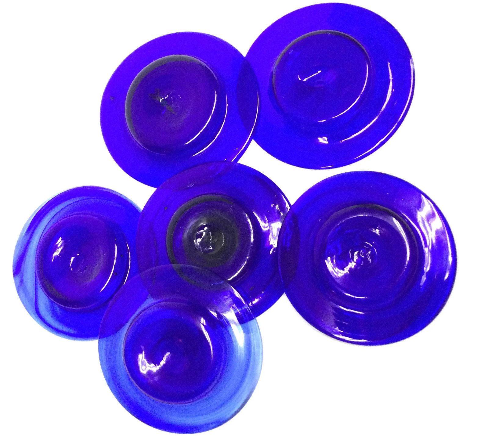 Hand Blown Art Glass Cobalt Blue Butter Plates Set of 6 - 10