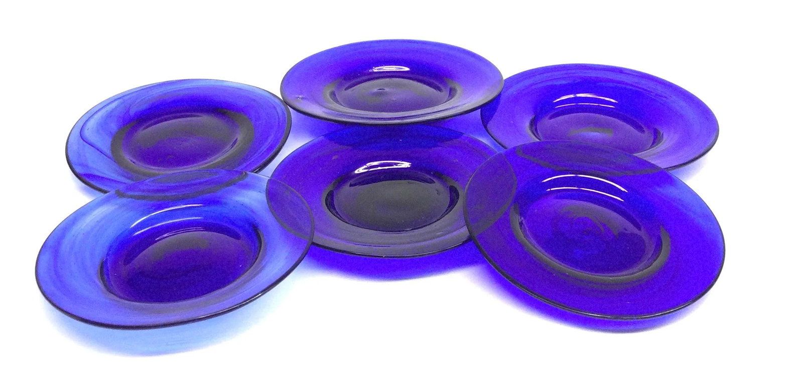 Hand Blown Art Glass Cobalt Blue Butter Plates Set of 6 - 2