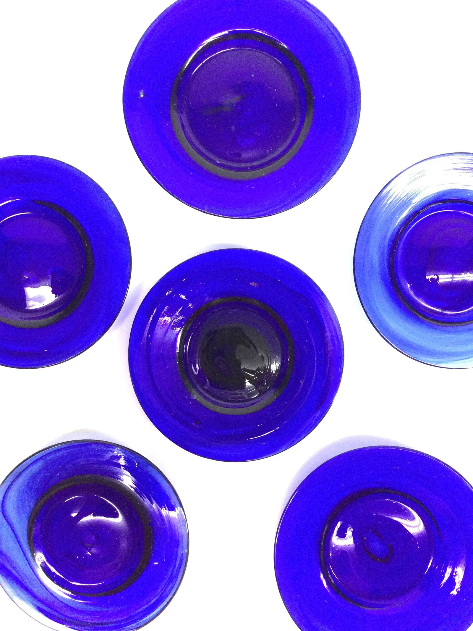 Hand Blown Art Glass Cobalt Blue Butter Plates Set of 6 - 3