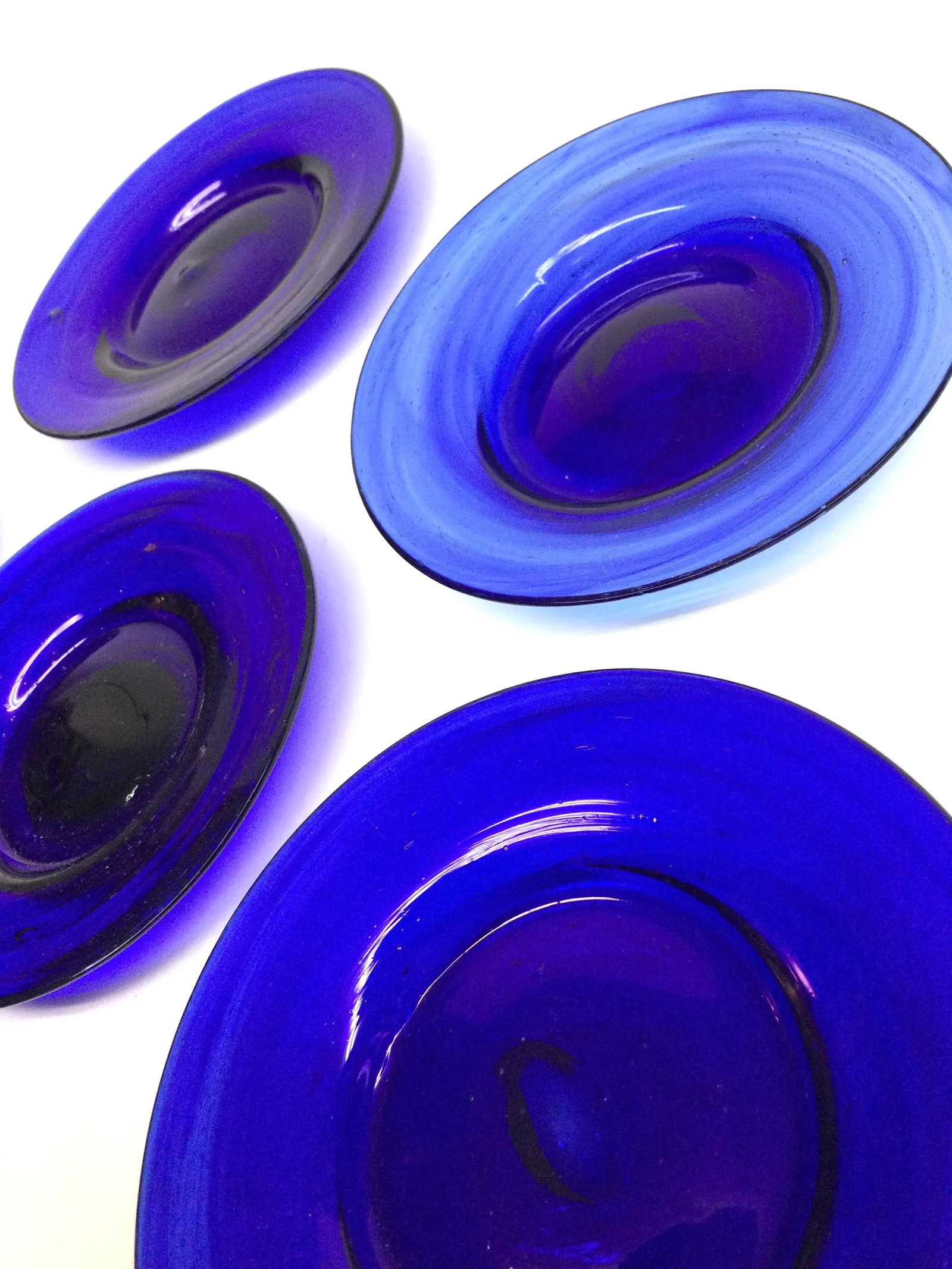 Hand Blown Art Glass Cobalt Blue Butter Plates Set of 6 - 4