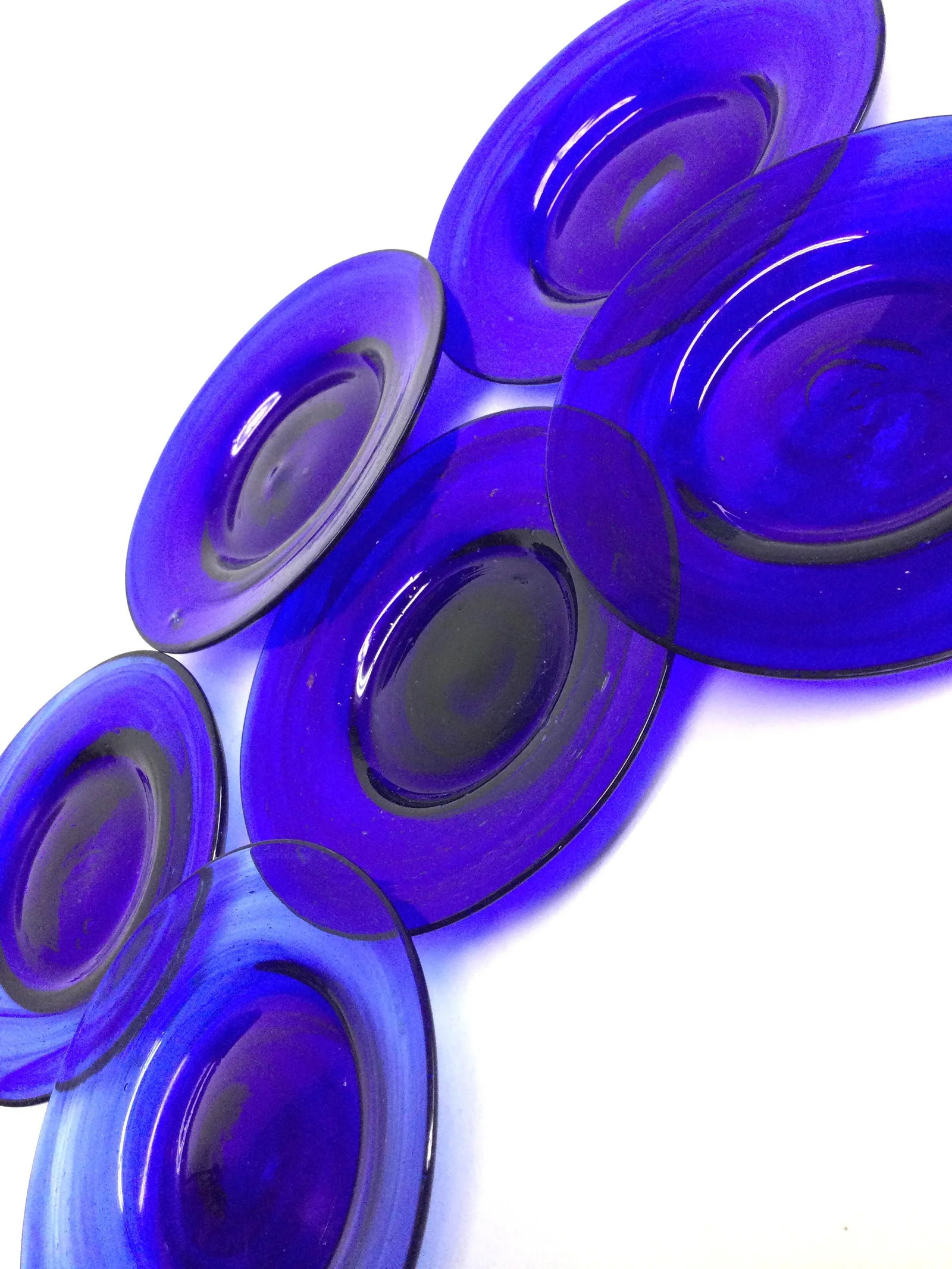 Hand Blown Art Glass Cobalt Blue Butter Plates Set of 6 - 6