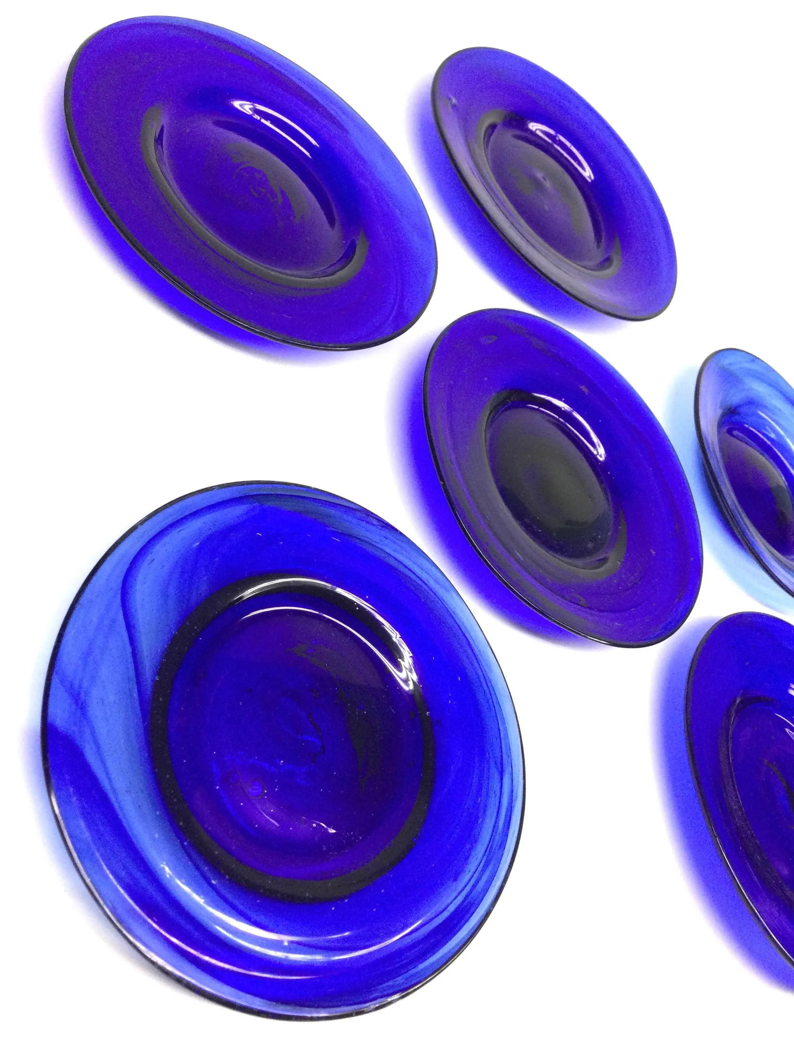 Hand Blown Art Glass Cobalt Blue Butter Plates Set of 6 - 7