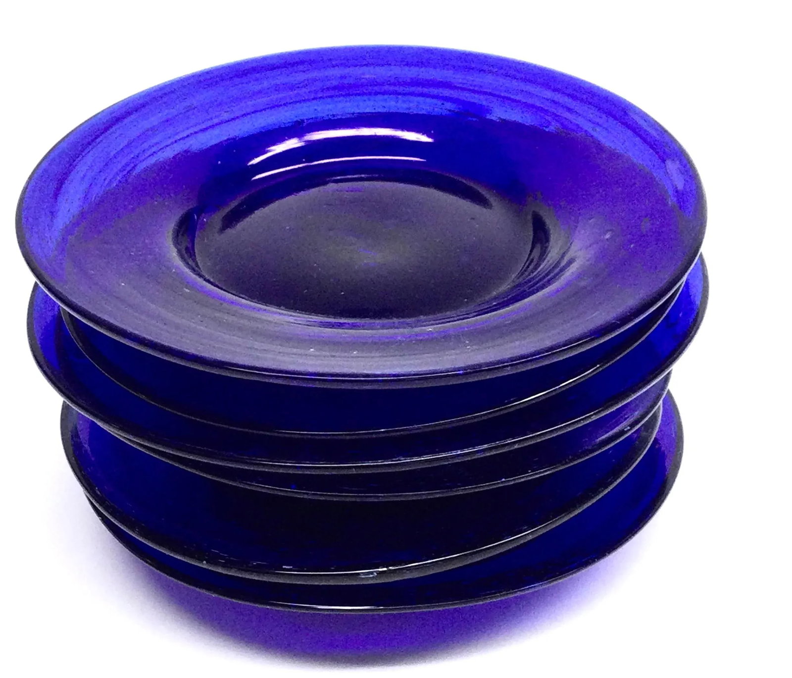 Hand Blown Art Glass Cobalt Blue Butter Plates Set of 6 - 8