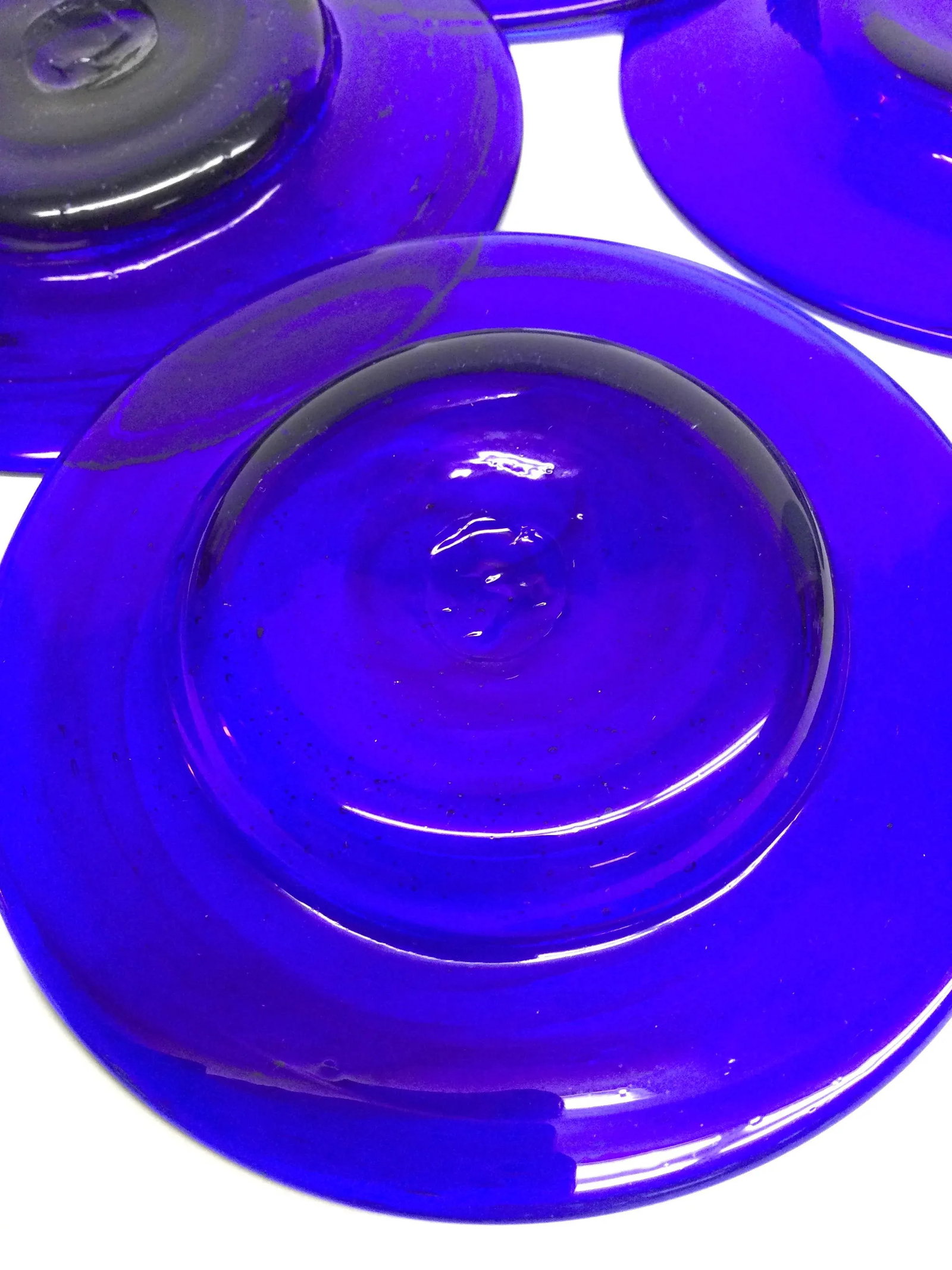 Hand Blown Art Glass Cobalt Blue Butter Plates Set of 6 - 9