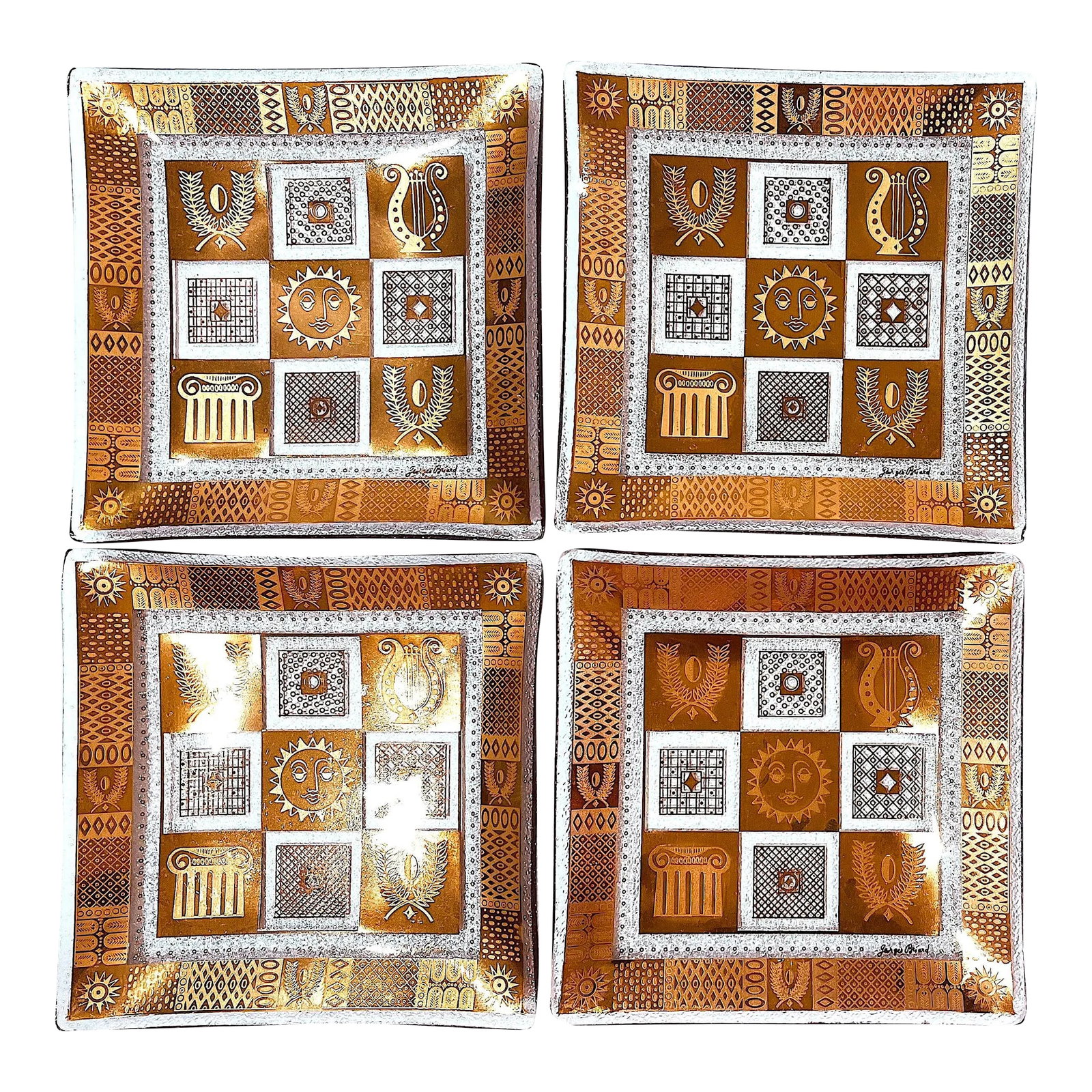 Mid 20th Century Georges Briard "Celestrial" Gold Embellished Snack Plates - Set of 4 (1 of 12)