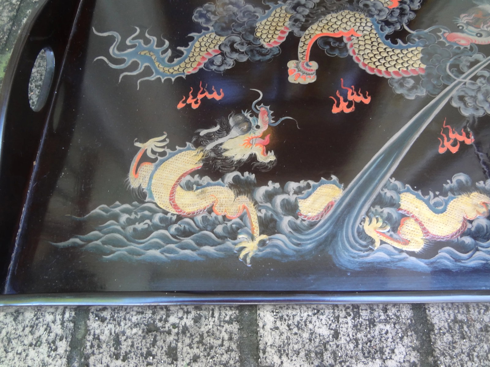 Antique Chinese Lacquer Tray With Dragons - 3