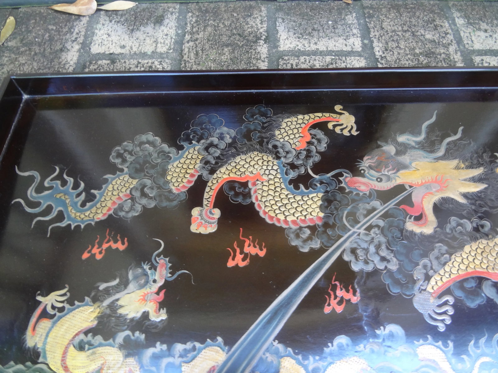 Antique Chinese Lacquer Tray With Dragons - 4