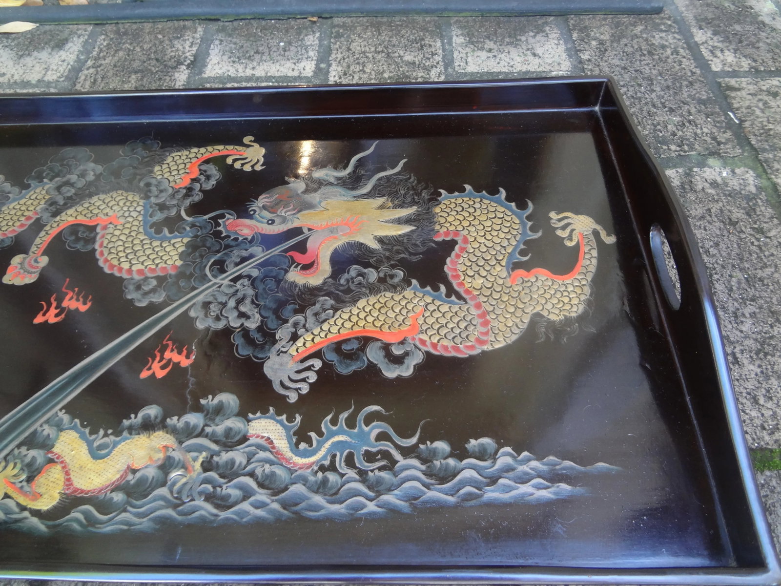 Antique Chinese Lacquer Tray With Dragons - 5