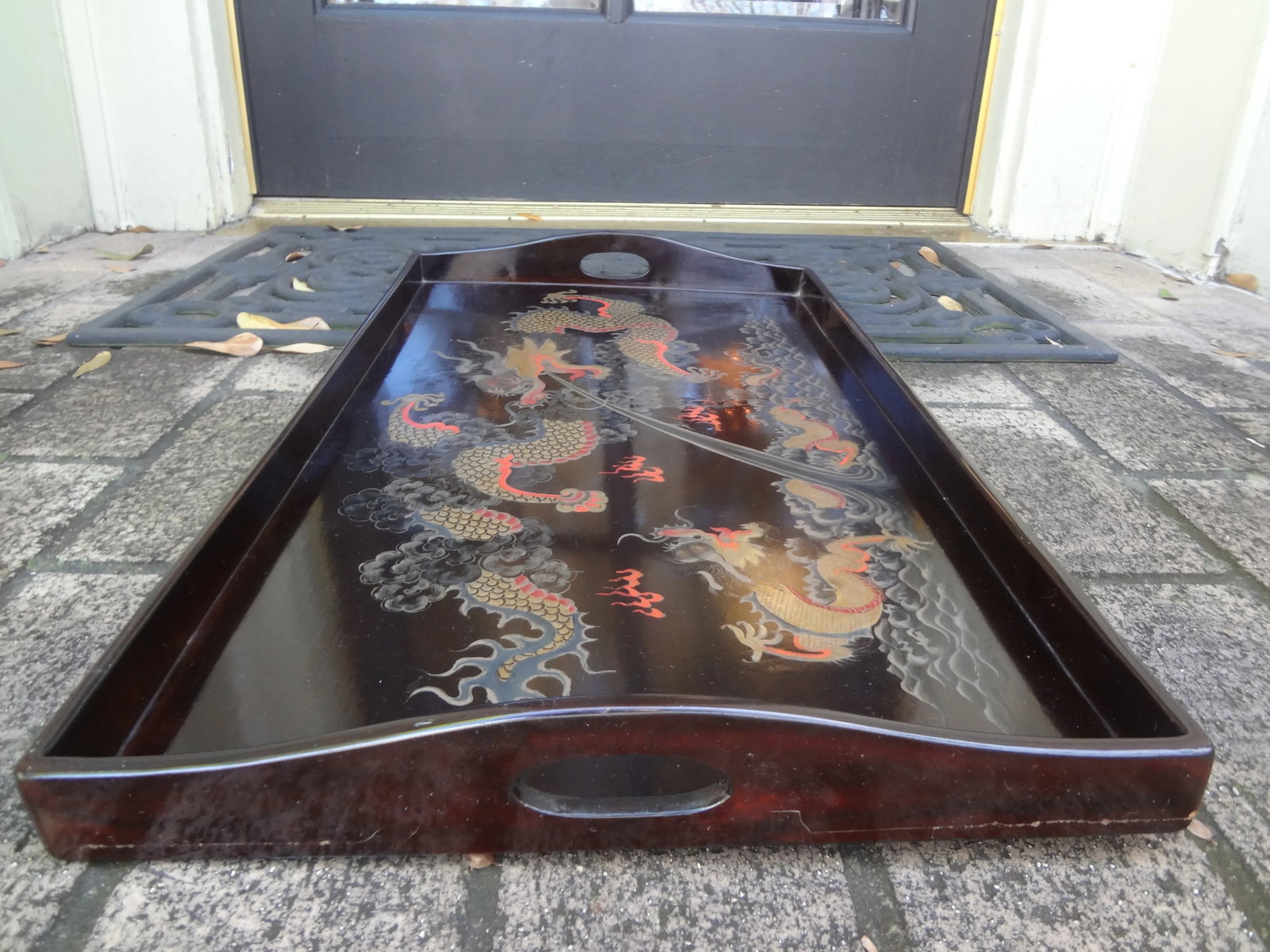 Antique Chinese Lacquer Tray With Dragons - 6