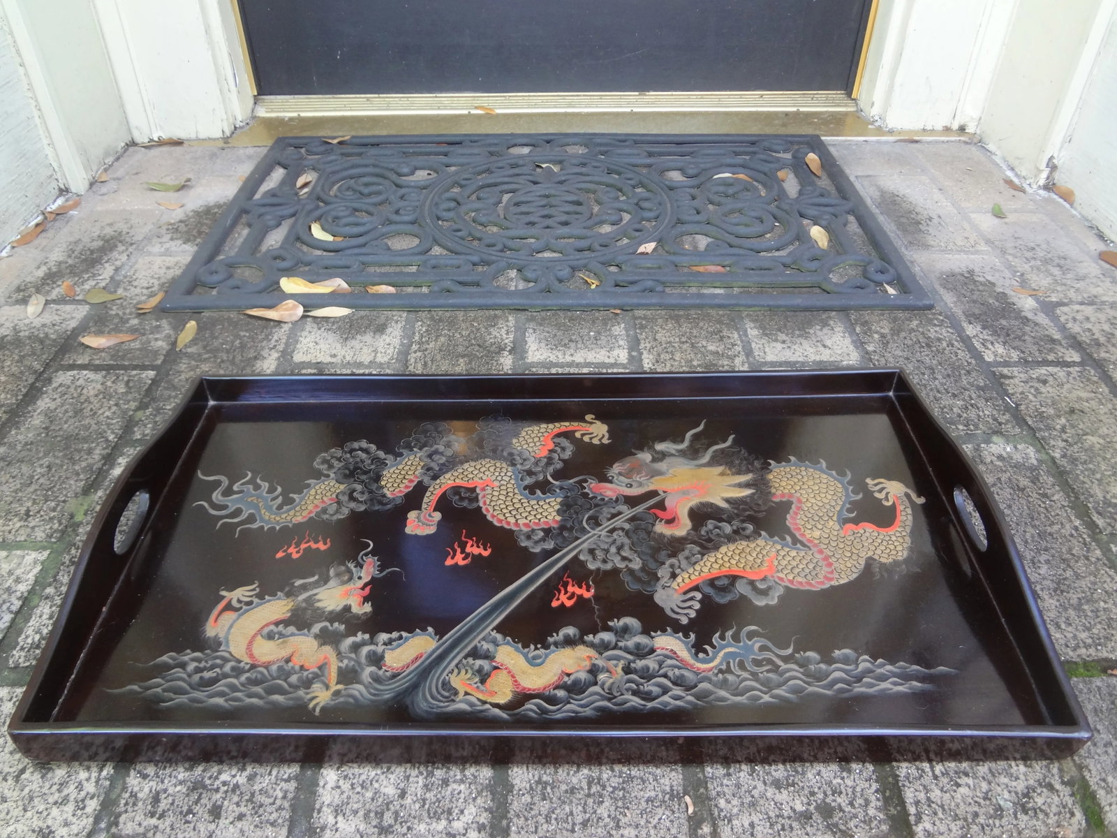 Antique Chinese Lacquer Tray With Dragons - 9