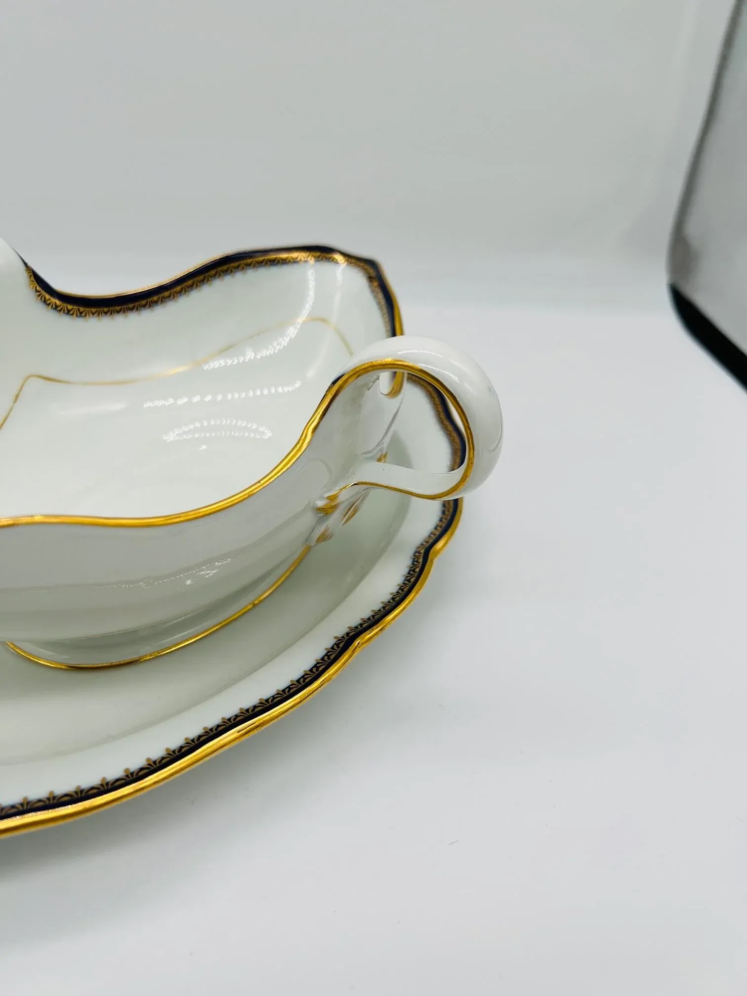 Meissen Porcelain Cobalt & Gold Rim Decorated Sauce Boat - 6