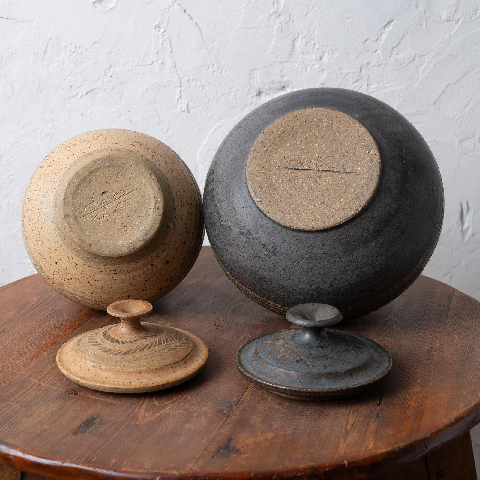 Charles Counts Pottery Lidded Jars - a Pair - 12