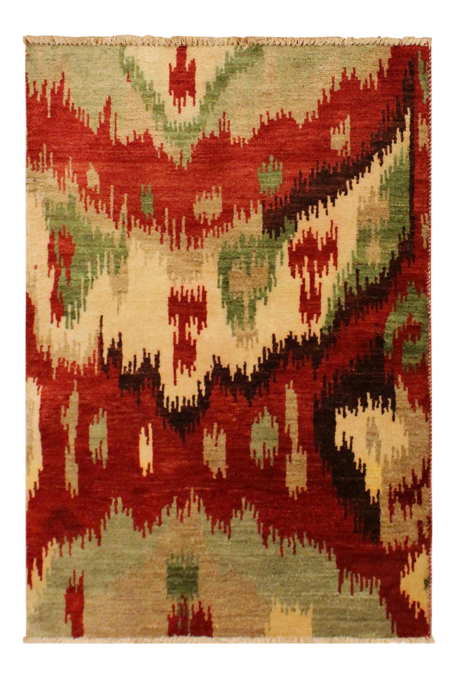 1990s Ikat Modern Red/Brown Wool Rug - 3'0 X 4'0 (1 of 8)
