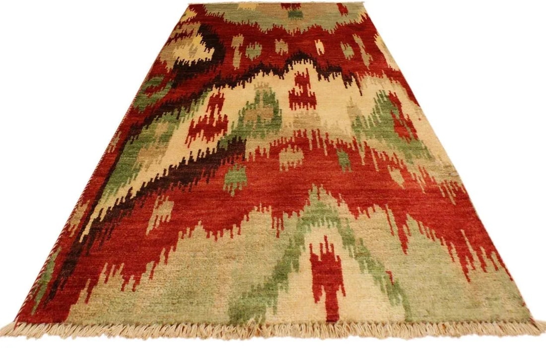 1990s Ikat Modern Red/Brown Wool Rug - 3'0 X 4'0 - 2