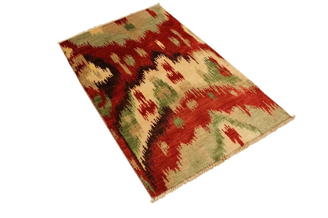 1990s Ikat Modern Red/Brown Wool Rug - 3'0 X 4'0 - 3
