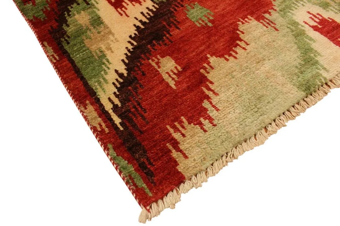 1990s Ikat Modern Red/Brown Wool Rug - 3'0 X 4'0 - 5