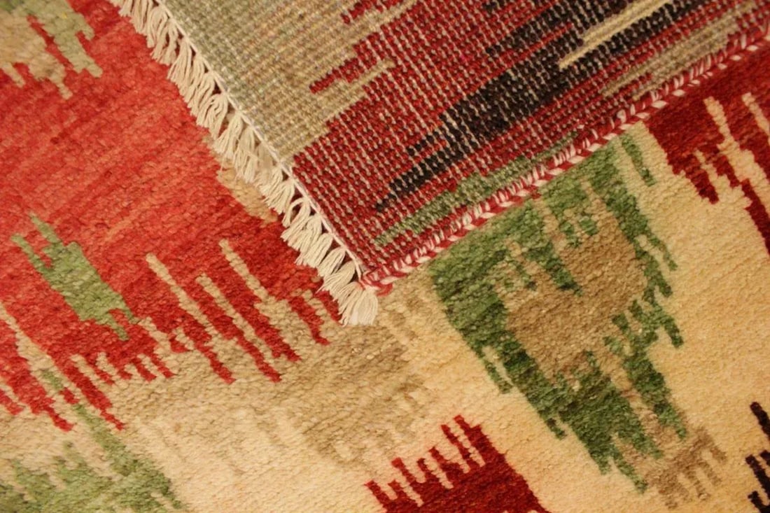 1990s Ikat Modern Red/Brown Wool Rug - 3'0 X 4'0 - 7